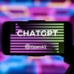 ChatGPT home screen featured on a smartphone against a colorful futuristic background that reminds one of a charming scene from the apocalypse
